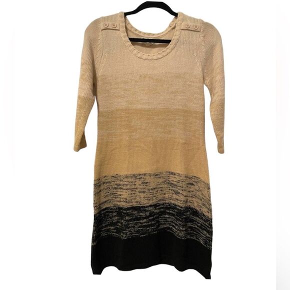 Pink Rose Tan and Black 3/4 Sleeve Knit Sweater‎ Dress Women’s Size Medium - Picture 1 of 5